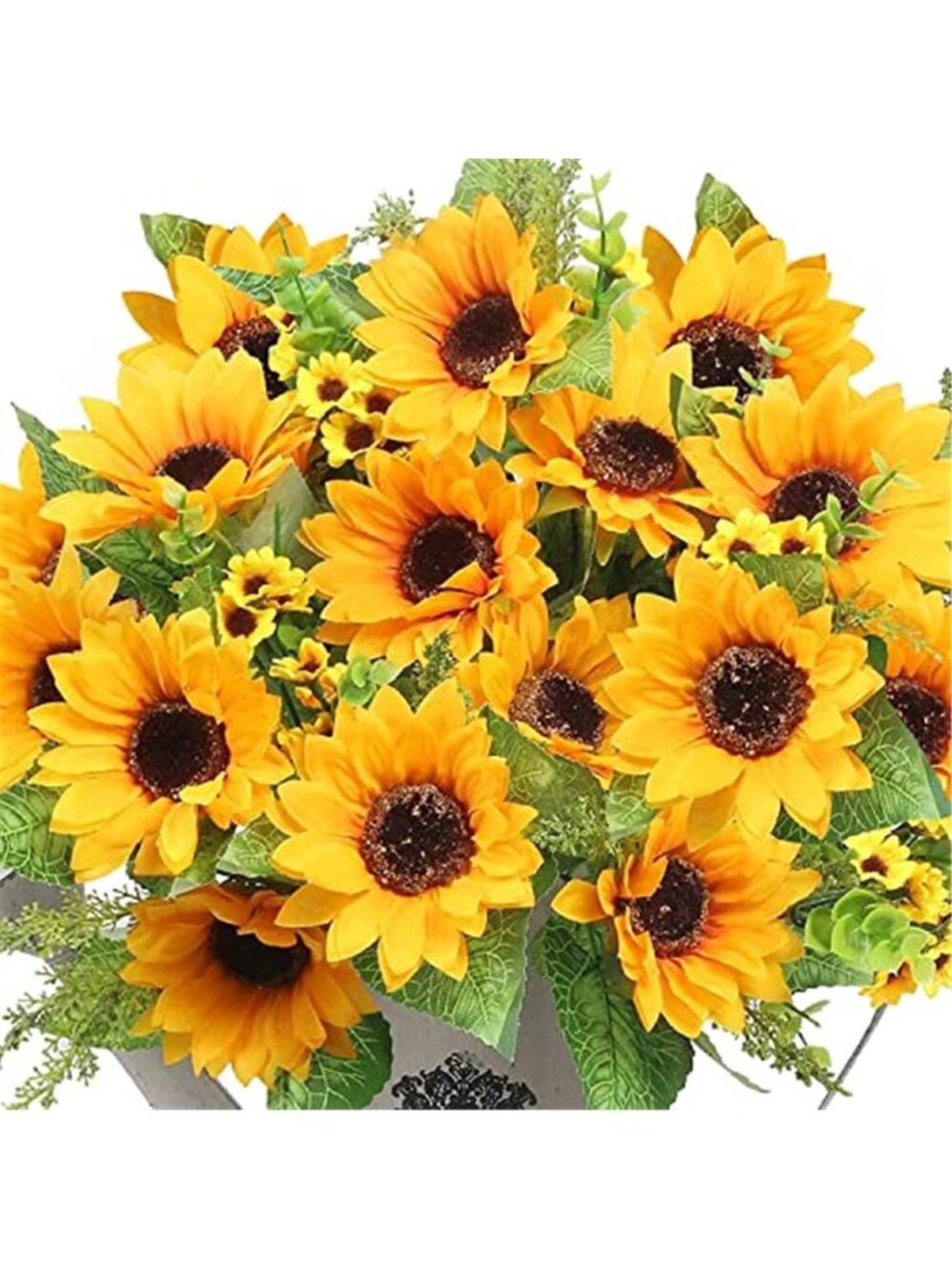 Fake Sunflowers Bouquet UV Resistant Silk Yellow Fall Wedding Home Decor 14